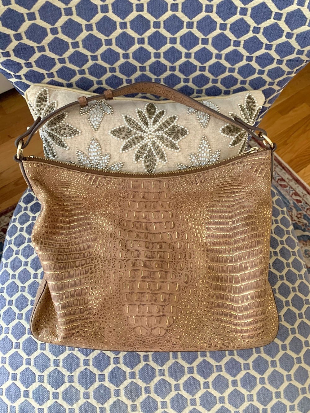 Brahmin Brown Croc-Embossed Shoulder Bag Gold accents - Picture 8 of 13